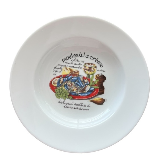 Limoges France Rimmed Soup Bowls Mussels Graphic and Spellout Whimsical FOUR - Picture 4 of 8